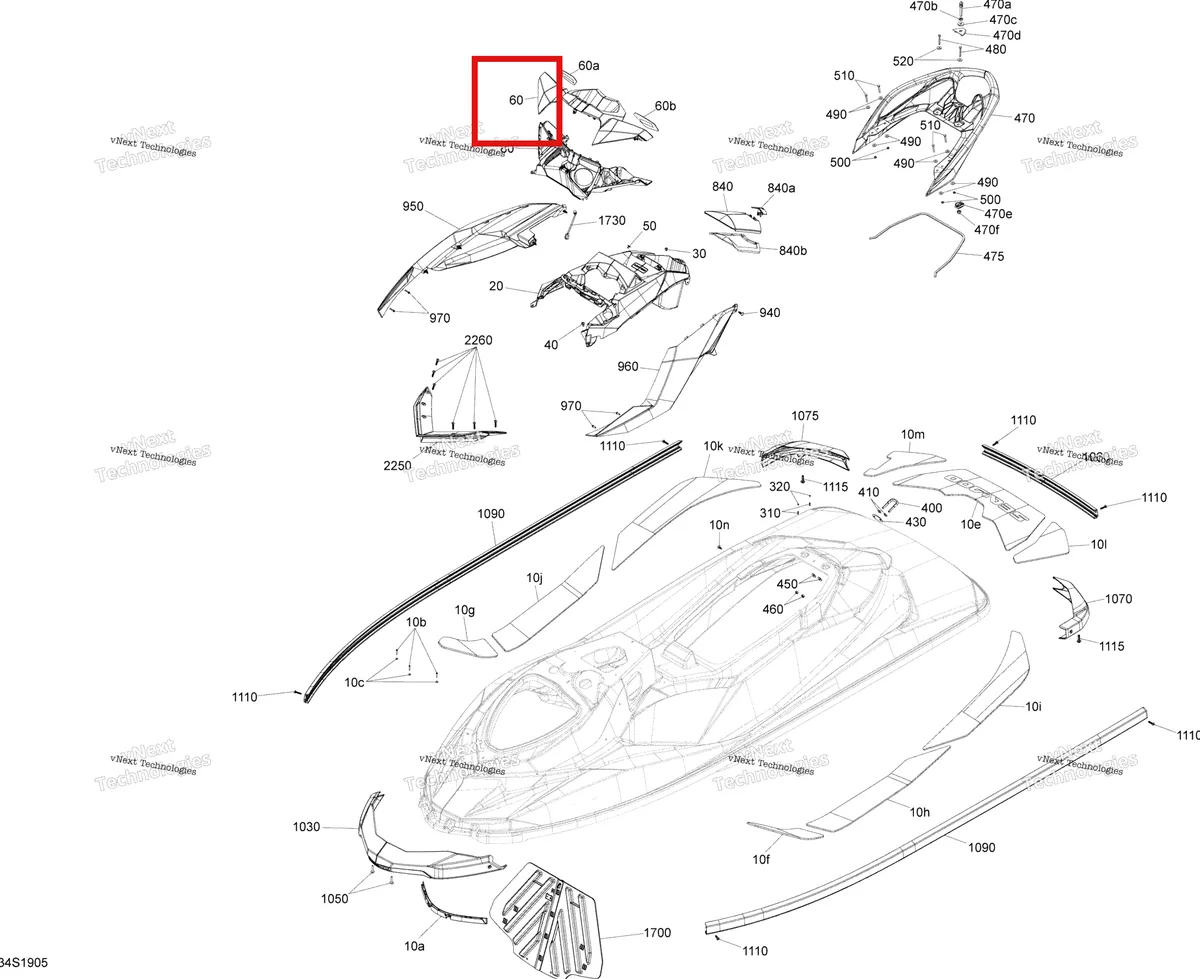 Деталь 291004488 на схеме узла 2019 Sea-Doo GTR 230 Body