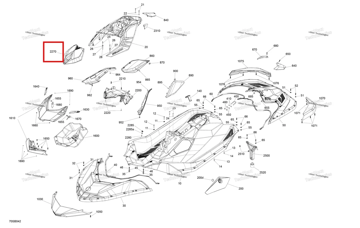 Схема применяемости: Передний облицовка Package Trixx Sea-Doo Spark 900 HO ACE (2018) (291004495)