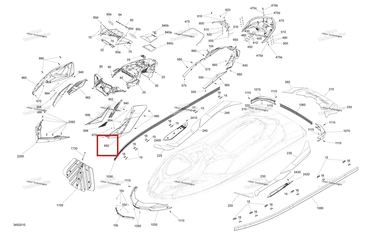 Деталь 291004504 (Чёрный боковой Cosmetic левый модель Jungle зелёный Sea-Doo RXP 300 (2020) (291004504)) на схеме узла 2020 Sea-Doo RXP 300 Body