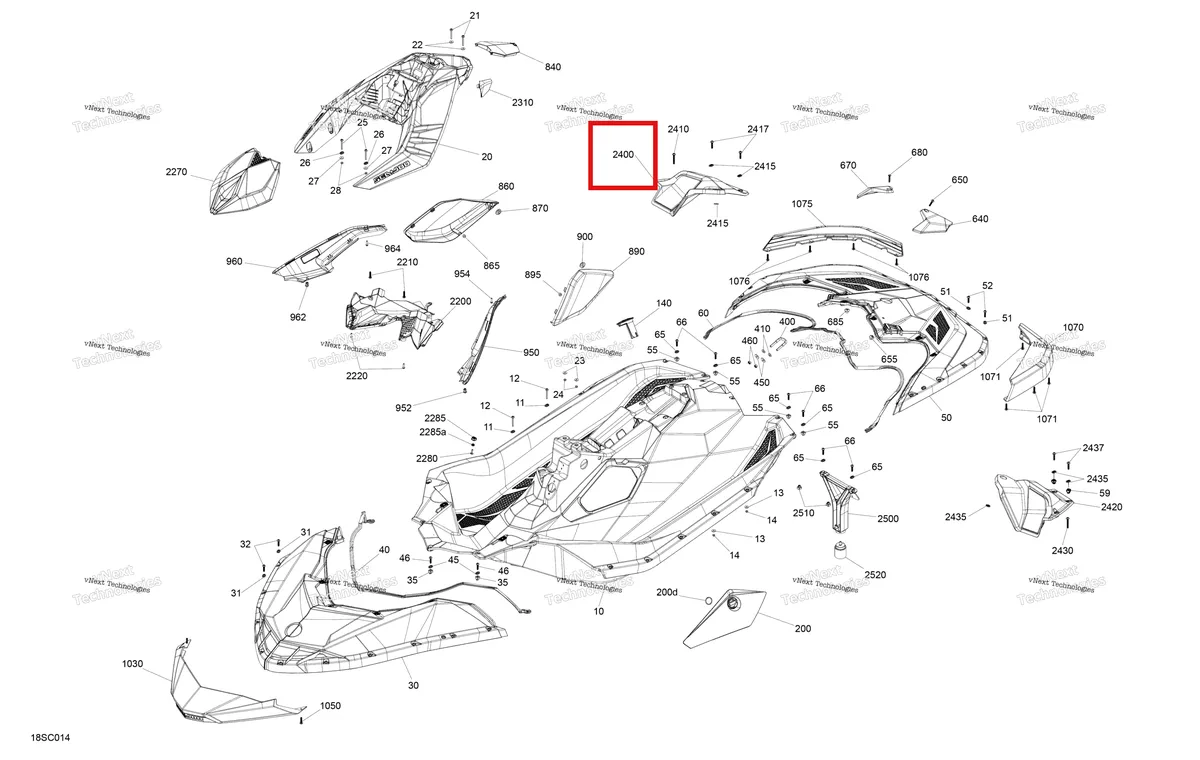Схема применяемости: Can Am красный правый подножка в сборе Package Trixx Sea-Doo Spark 900 HO ACE (2018) (291004539)