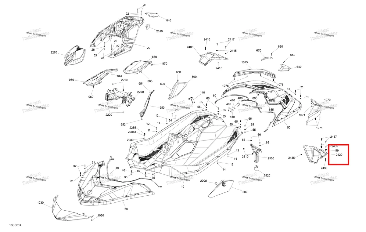 Схема применяемости: Чёрный левый подножка в сборе Package Trixx Sea-Doo Spark 900 HO ACE (2018) (291004540)