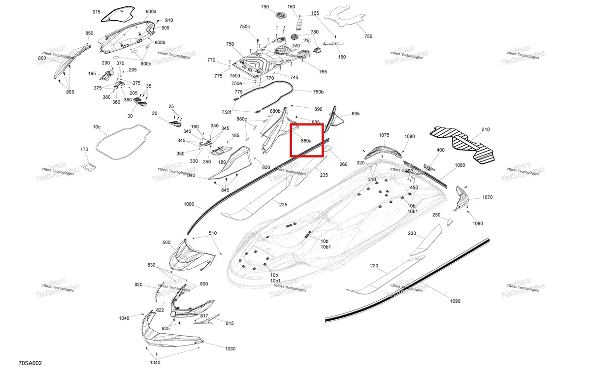 Деталь 291004555 (Liquid металлический корпус панель центральный левый Sea-Doo GTX 300 (2020) (291004555)) на схеме узла 2021 Sea-Doo GTX LIMITED 300 Body - System
