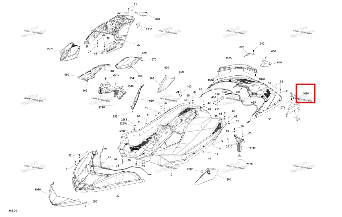 Схема применяемости: Чёрный левый задний бампер Sea-Doo Spark 900 ACE (2018) (291004568)