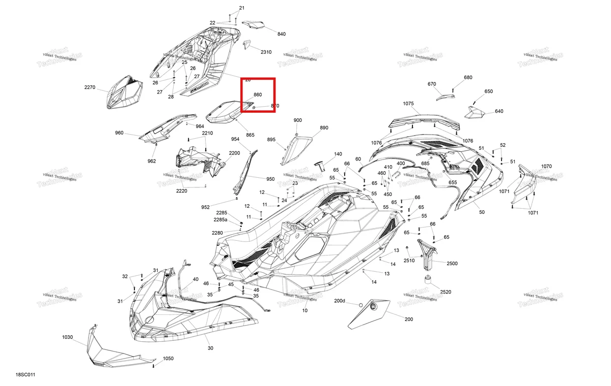 Схема применяемости: Knee Pads правый Sea-Doo Spark 60 (2023) (291004571)