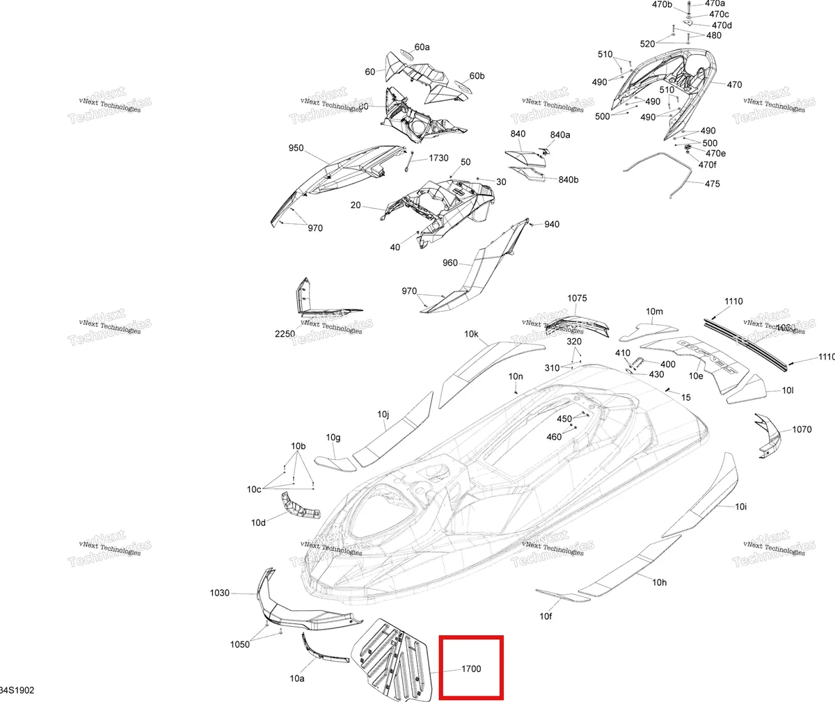 Деталь 291004572 (Divider в сборе Sea-Doo RXP 300 (2018) (291004572)) на схеме узла 2019 Sea-Doo GTI 130 Body
