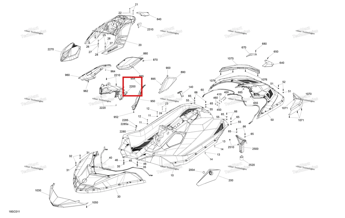 Схема применяемости: Чёрный Inferior крышка Sea-Doo Spark 900 ACE (2018) (291004575)