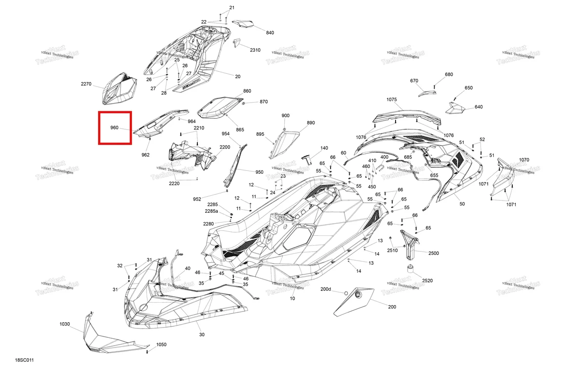 Схема применяемости: Глубокий чёрный правый панель облицовка Sea-Doo Spark 60 (2023) (291004577)