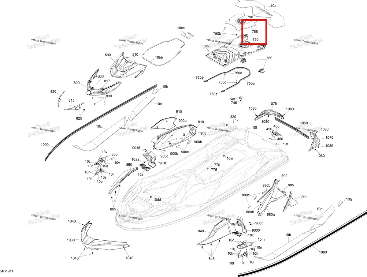 Деталь 291004603 на схеме узла 2019 Sea-Doo GTX 230 Body