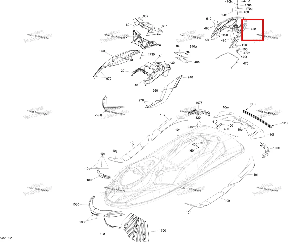 Деталь 291004627 на схеме узла 2019 Sea-Doo GTI 130 Body