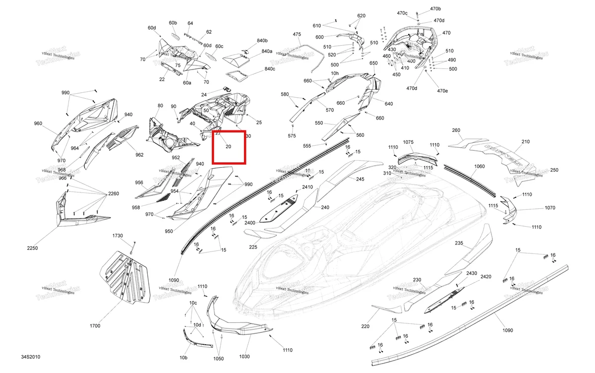 Деталь 291004654 (Чёрный консоль Sea-Doo RXP 300 (2018) (291004654)) на схеме узла 2020 Sea-Doo RXP 300 Body