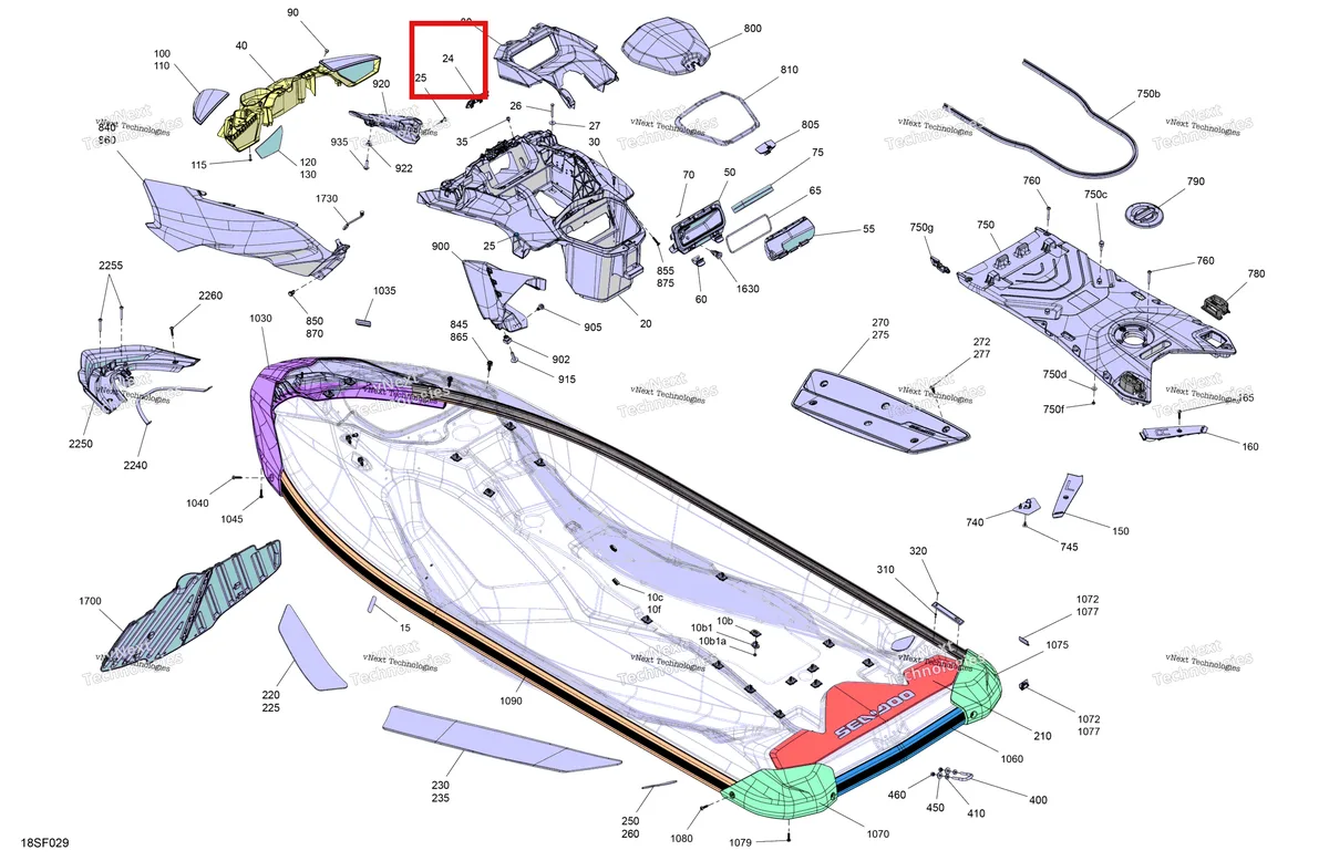 Деталь 291004718 (Глубокий чёрный консоль крышка Sea-Doo RXP 300 (2020) (291004718)) на схеме узла 2026 Sea-Doo GTR - 300 - X - 24TB - Eclipse Black - Audio Body - System