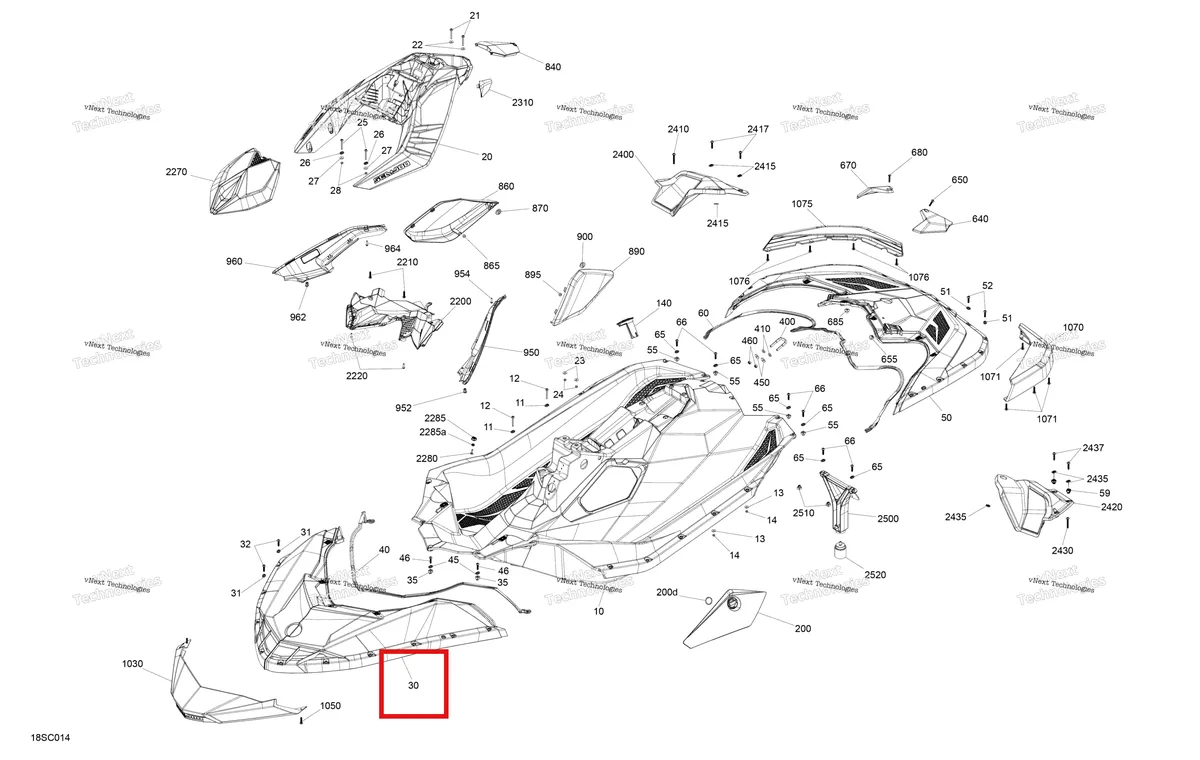 Схема применяемости: Глубокий чёрный передний Deck Sea-Doo Spark 900 ACE (2018) (291004727)