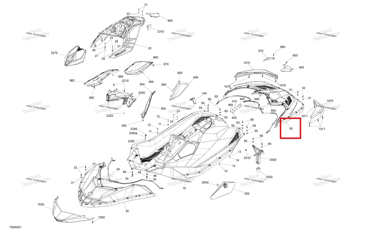 Схема применяемости: Глубокий чёрный задний Deck Sea-Doo Spark 900 ACE (2018) (291004730)
