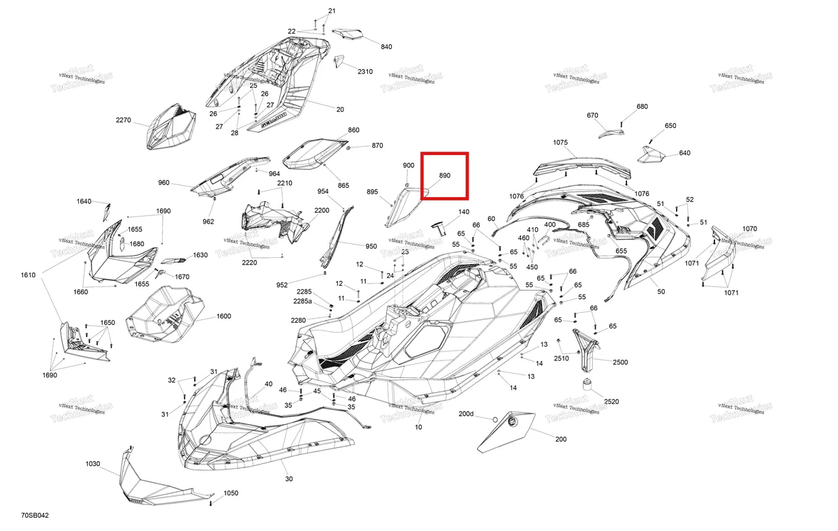 Схема применяемости: Reef синий левый Knee Pads Sea-Doo Spark 900 ACE (2018) (291004735)