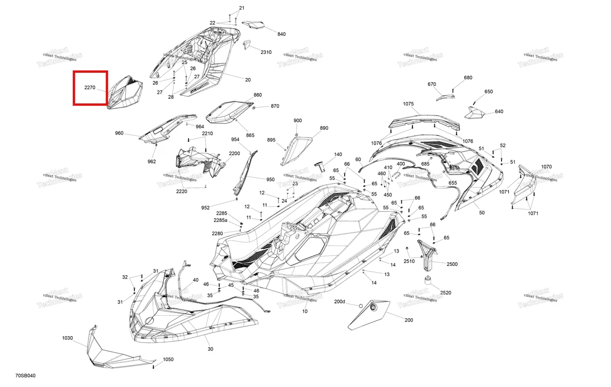 Схема применяемости: Оранжевый Mango Frontal облицовка Sea-Doo Spark 900 ACE (2018) (291004741)