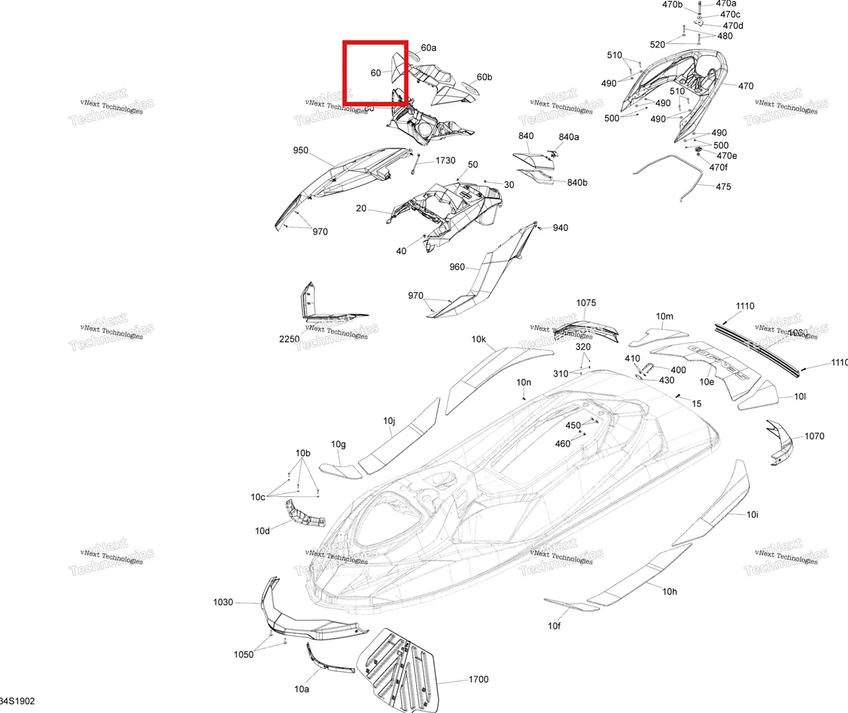 Деталь 291004746 на схеме узла 2019 Sea-Doo GTI 130 Body