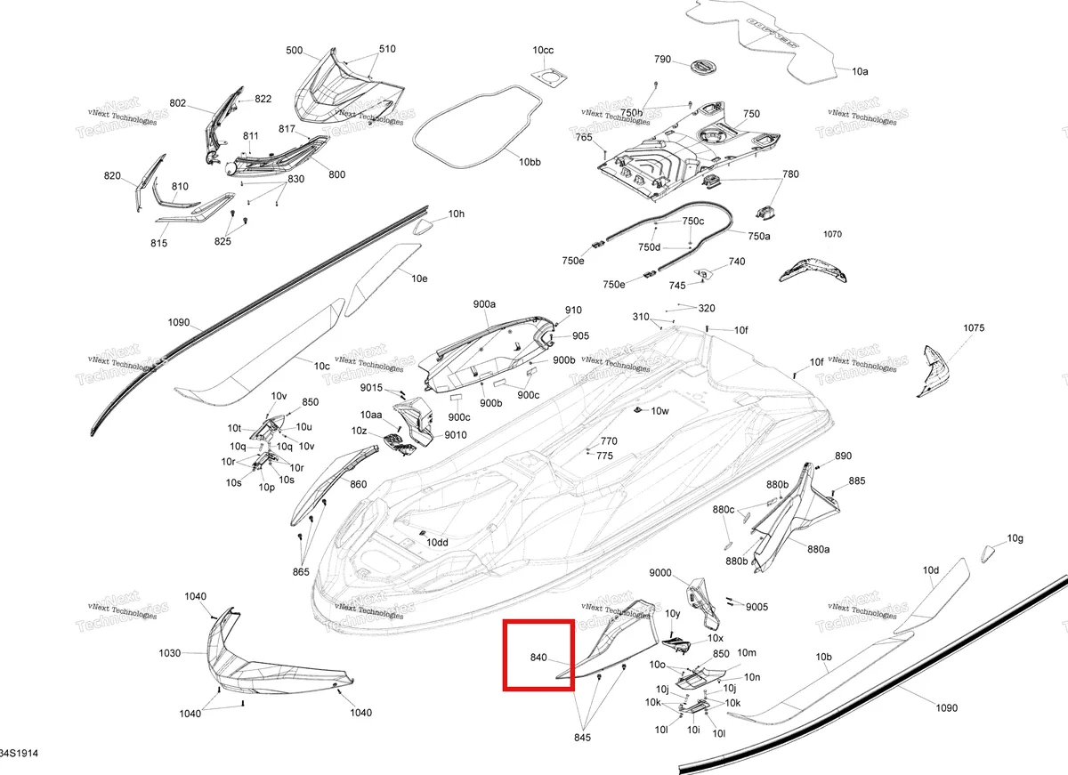 Деталь 291004777 на схеме узла 2019 Sea-Doo RXT 230 Body