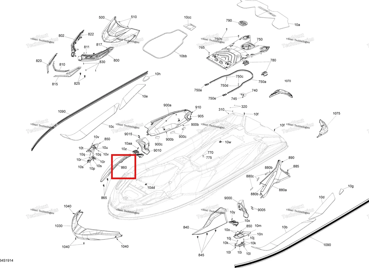 Деталь 291004778 на схеме узла 2019 Sea-Doo RXT 230 Body