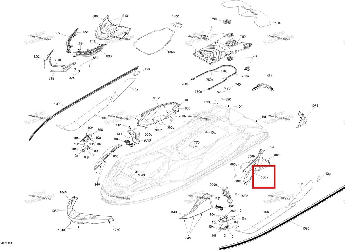 Деталь 291004779 на схеме узла 2019 Sea-Doo RXT 230 Body