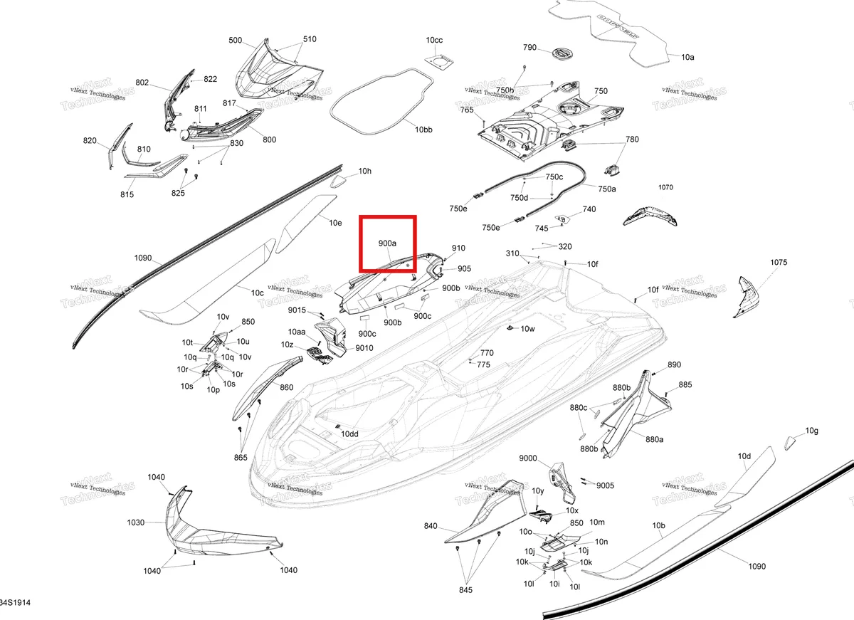 Деталь 291004783 на схеме узла 2019 Sea-Doo RXT 230 Body