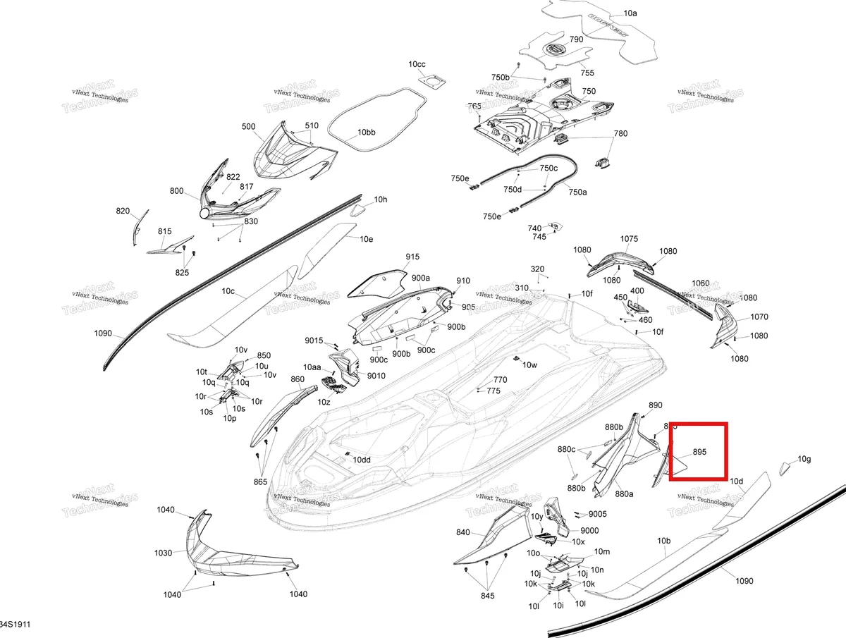Деталь 291004796 на схеме узла 2019 Sea-Doo GTX 230 Body