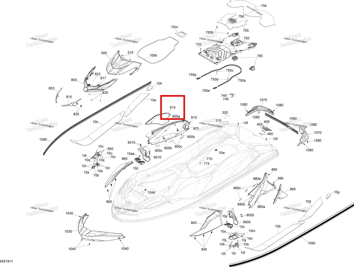Деталь 291004803 на схеме узла 2019 Sea-Doo GTX 230 Body