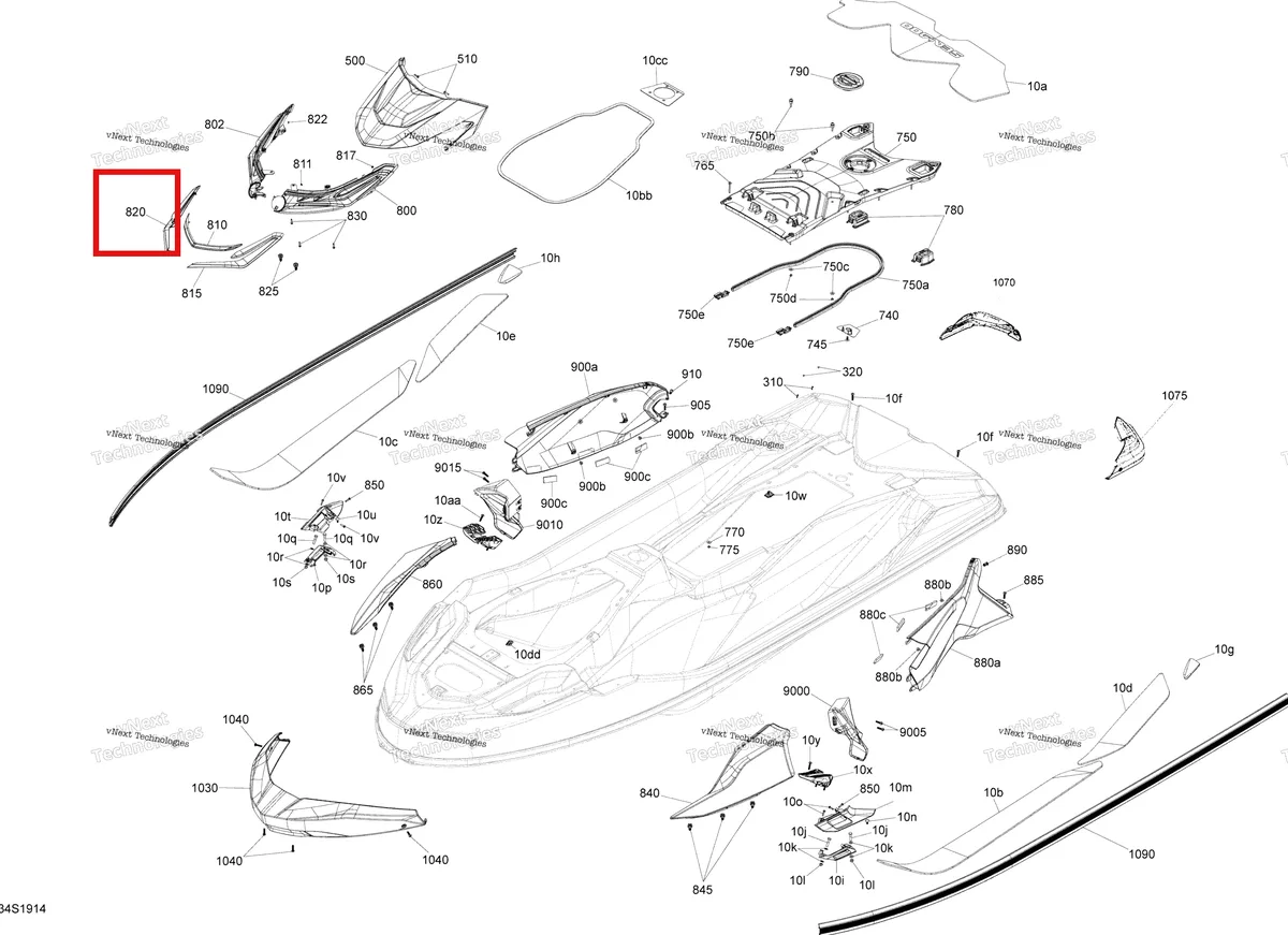 Деталь 291004835 на схеме узла 2019 Sea-Doo RXT 230 Body