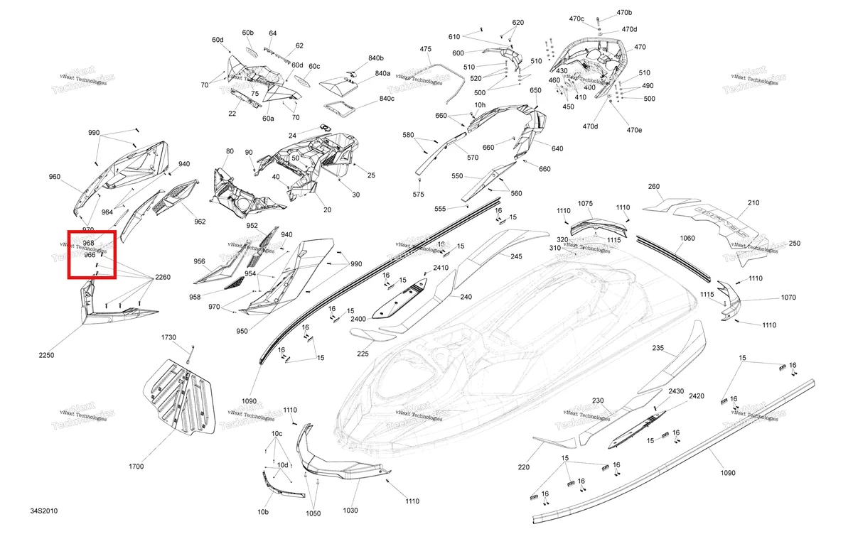 Деталь 291004964 (Liquid Gold правый передний панель облицовка модель Dragon красный Sea-Doo RXP 300 (2020) (291004964)) на схеме узла 2020 Sea-Doo RXP 300 Body