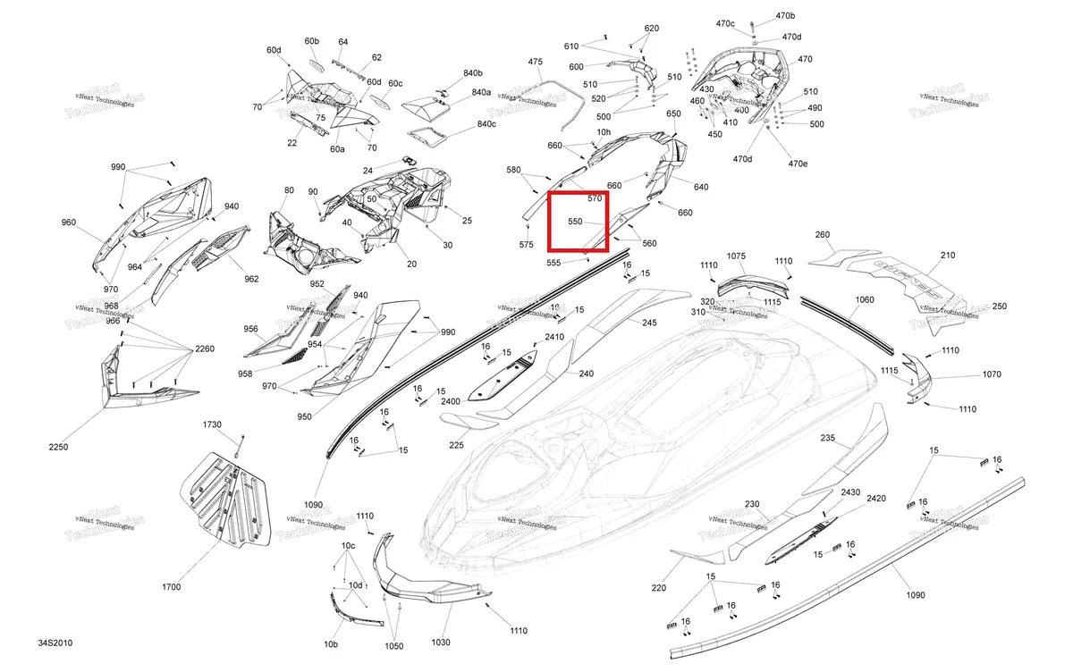 Деталь 291004991 (Gold левый пассажира ручка облицовка модель Dragon красный Sea-Doo RXP 300 (2020) (291004991)) на схеме узла 2020 Sea-Doo RXP 300 Body