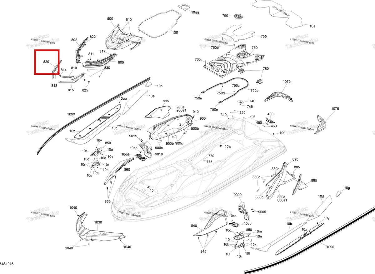 Деталь 291005013 на схеме узла 2019 Sea-Doo RXT 300 Body