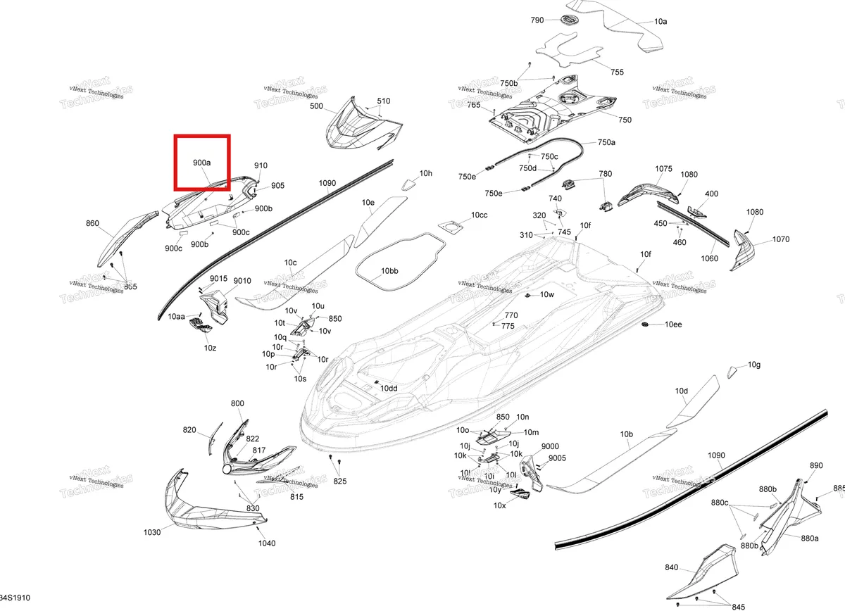Деталь 291005043 на схеме узла 2019 Sea-Doo GTX 155 Body