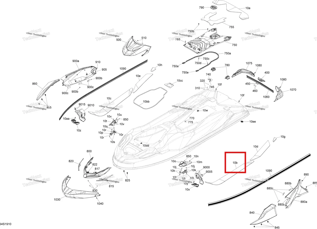Деталь 291005044 на схеме узла 2019 Sea-Doo GTX 155 Body