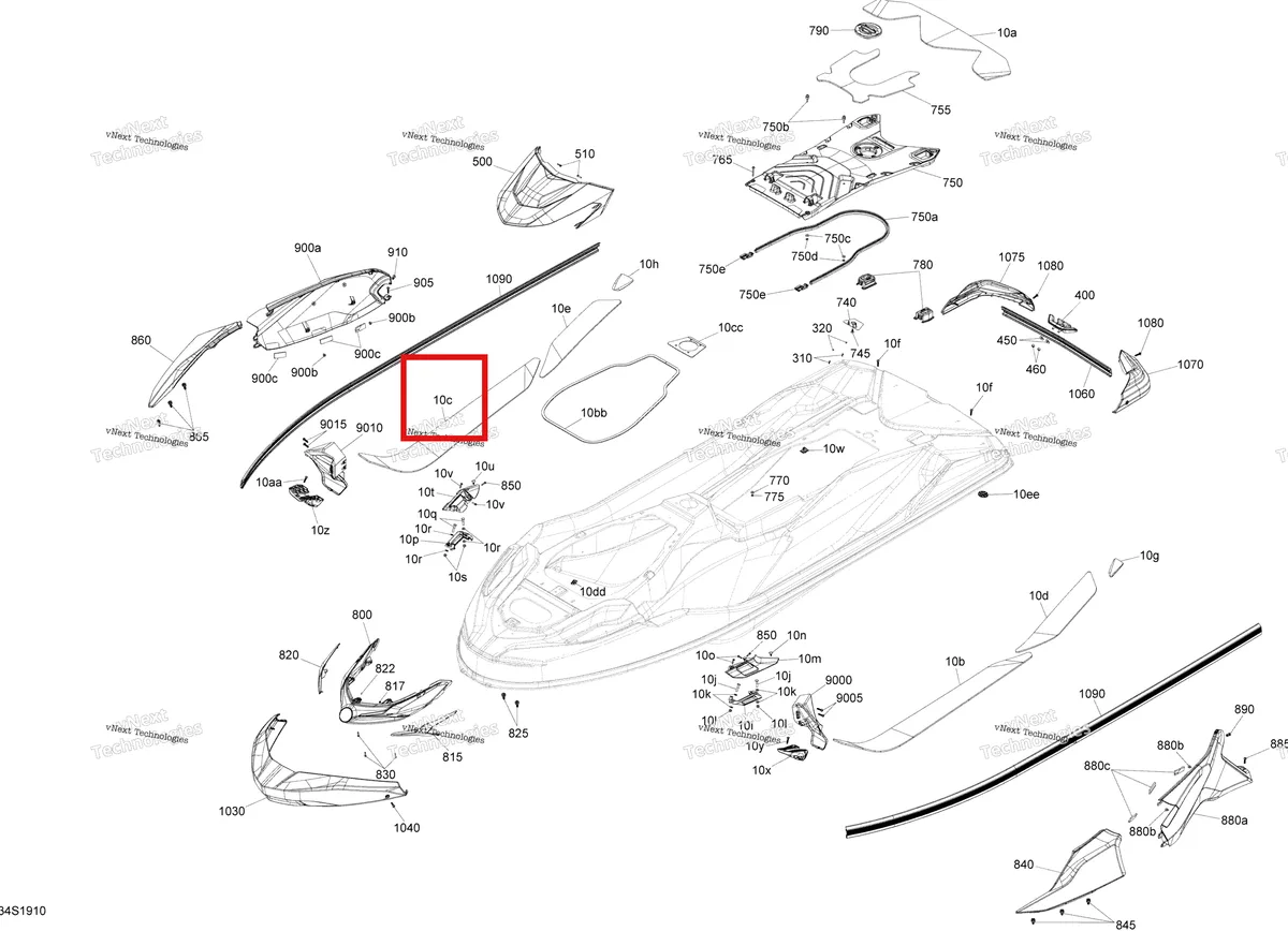 Деталь 291005045 на схеме узла 2019 Sea-Doo GTX 155 Body