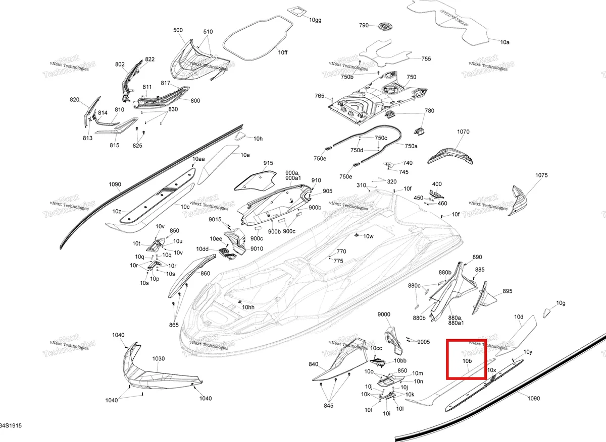 Деталь 291005046 на схеме узла 2019 Sea-Doo RXT 300 Body