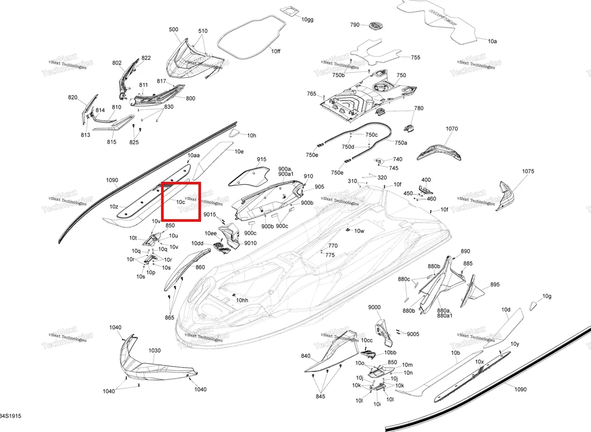 Деталь 291005047 на схеме узла 2019 Sea-Doo RXT 300 Body