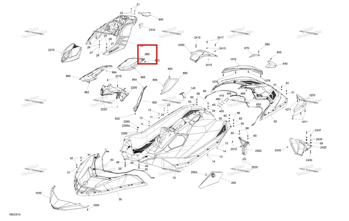 Схема применяемости: Правый литой Knee накладка Sea-Doo Spark Trixx 2up (2023) (291005094)