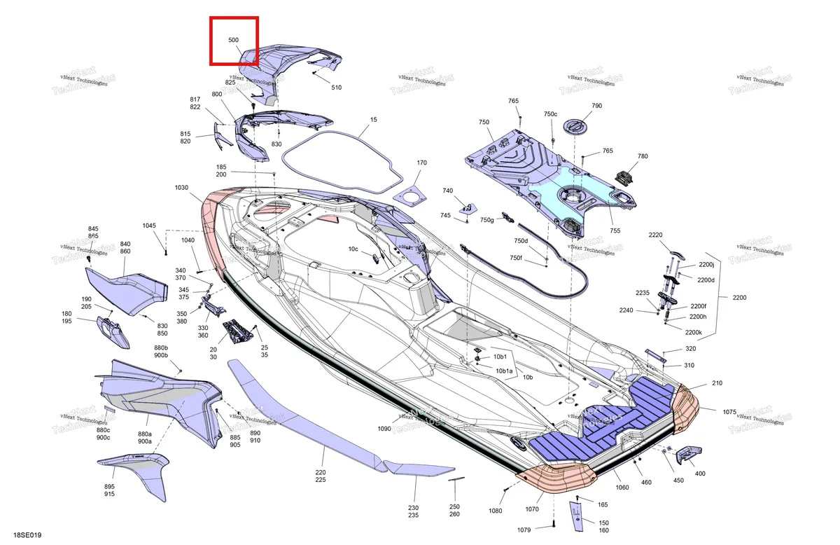 Деталь 291005304 (Iceland серый капот Sea-Doo GTX STD 300 (2023) (291005304)) на схеме узла 2025 Sea-Doo GTX - 325 - LIMITED - 26SB - Teal Blue Metalic - Audio Body - System