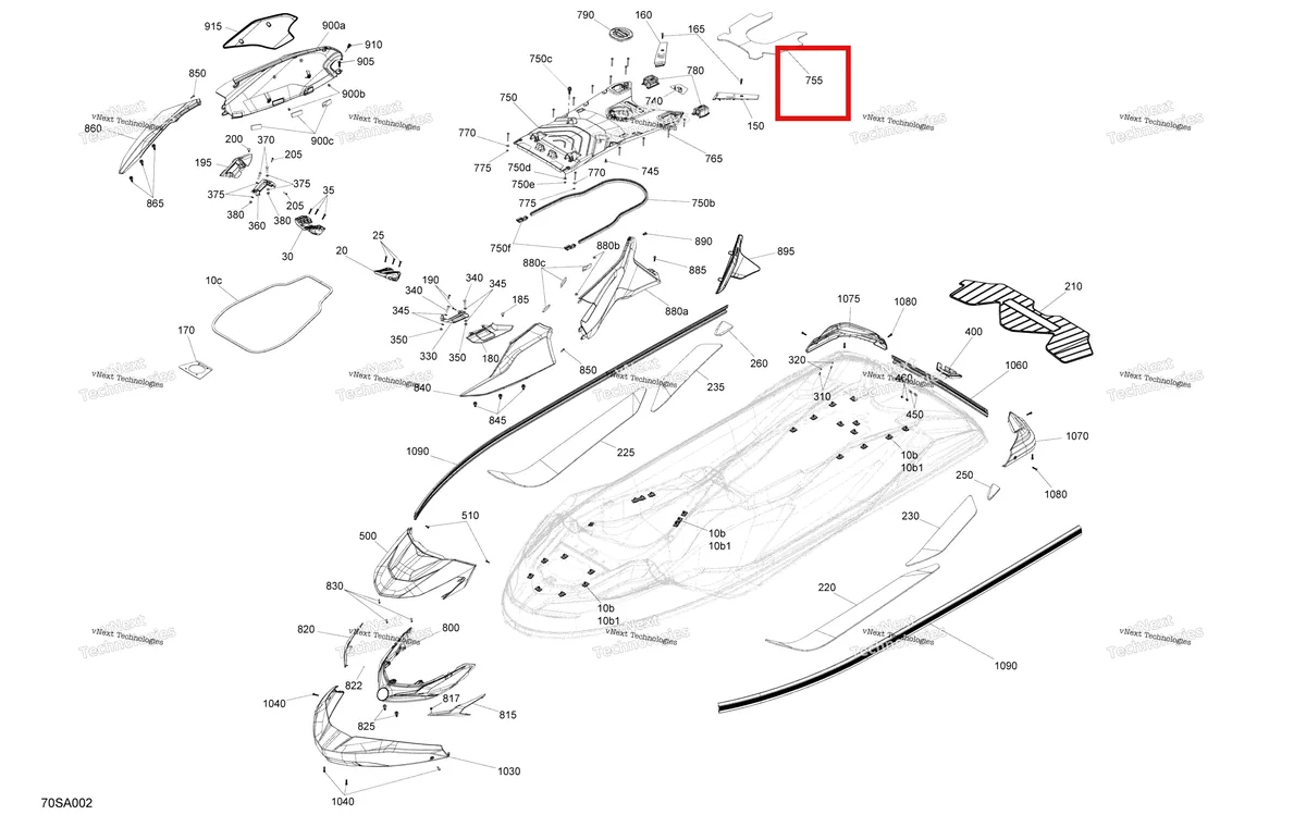 Деталь 291005309 (Чёрный / серый Mat крышка Sea-Doo GTX 300 (2020) (291005309)) на схеме узла 2021 Sea-Doo GTX LIMITED 300 Body - System