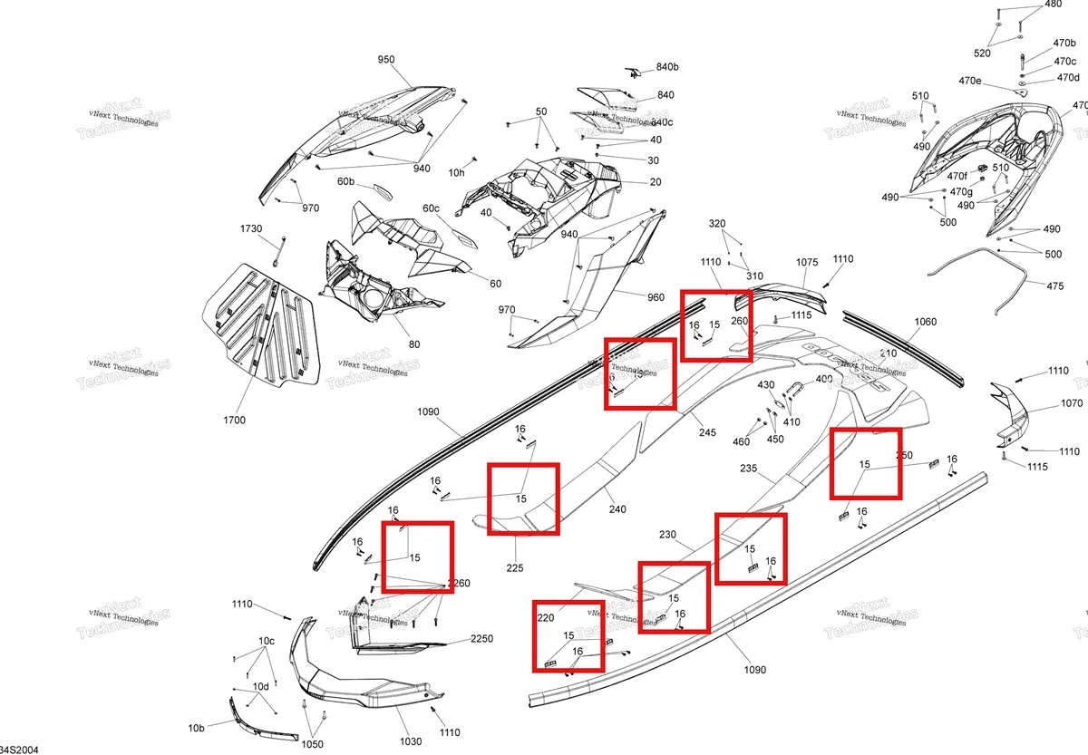 Деталь 291005313 (Бампер крепление Sea-Doo RXP 300 (2020) (291005313)) на схеме узла Body