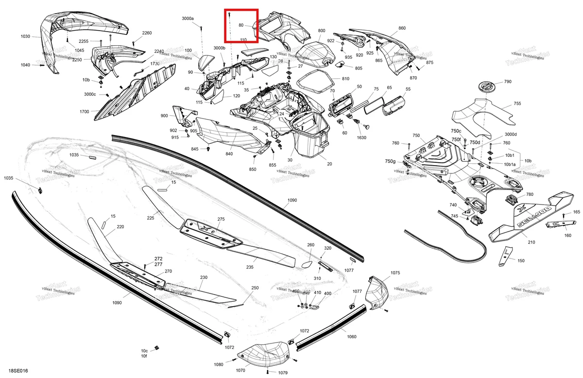 Деталь 291005327 (Глубокий чёрный консоль панель Sea-Doo RXP 325 X (2026) (291005327)) на схеме узла 2025 Sea-Doo GTR - 300 - X - 24SA - Eclipse Black - Audio Body - System