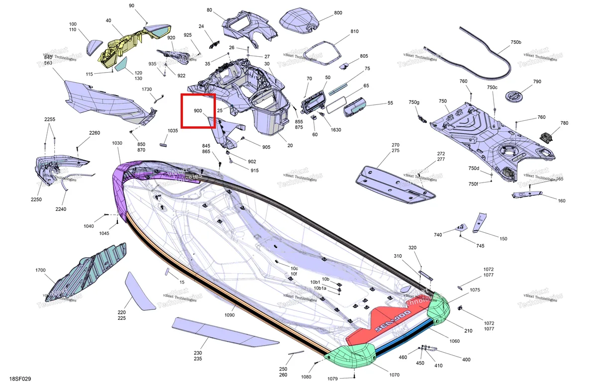 Схема применяемости: Левый передний решётка панель Sea-Doo RXP 325 X (2026) (291005330)