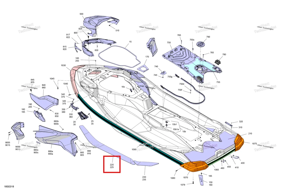 Деталь 291005351 (Левый передний Anti Slip Mat Sea-Doo GTX 300 (2020) (291005351)) на схеме узла - 25SC - Bright White Body - System