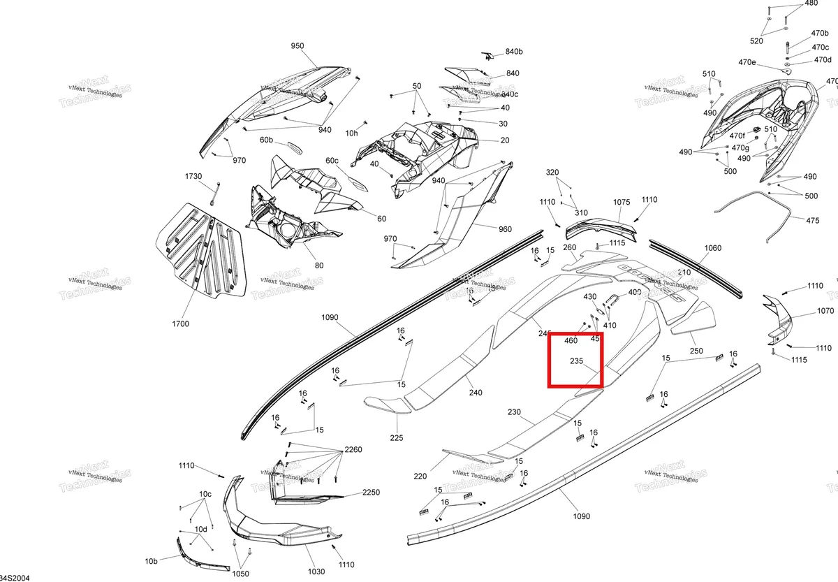 Деталь 291005358 (Anti Slip Mat задний левый Sea-Doo RXP 300 (2020) (291005358)) на схеме узла Body
