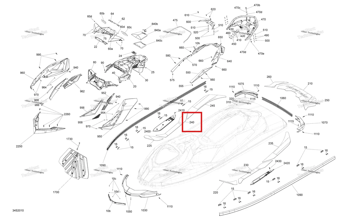 Деталь 291005363 (Anti Slip Mat Center правый Sea-Doo RXP 300 (2020) (291005363)) на схеме узла 2020 Sea-Doo RXP 300 Body