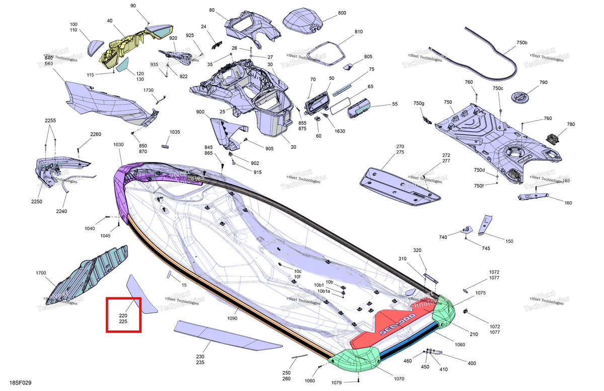 Деталь 291005468 (Левый передний Anti Slip Mat Sea-Doo GTR 300 X (2026) (291005468)) на схеме узла 2026 Sea-Doo GTR - 300 - X - 24TB - Eclipse Black - Audio Body - System