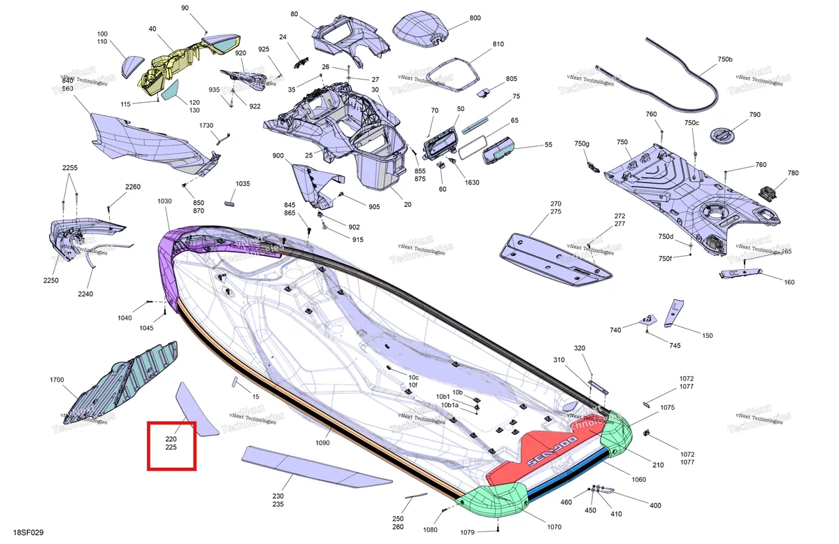 Деталь 291005469 (Правый передний Anti Slip Mat Sea-Doo GTR 300 X (2026) (291005469)) на схеме узла 2026 Sea-Doo GTR - 300 - X - 24TB - Eclipse Black - Audio Body - System