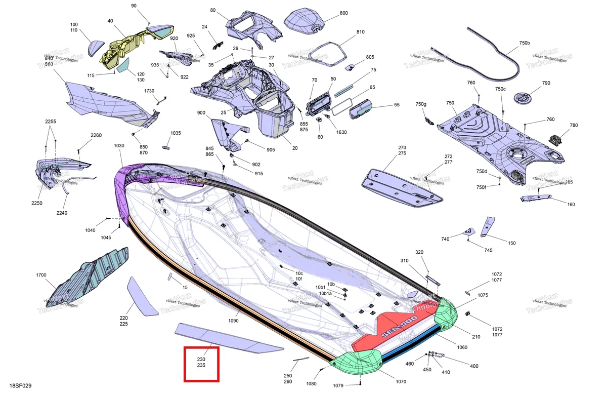Деталь 291005471 (Правый задний Anti Slip Mat Sea-Doo GTR 300 X (2026) (291005471)) на схеме узла 2026 Sea-Doo GTR - 300 - X - 24TB - Eclipse Black - Audio Body - System