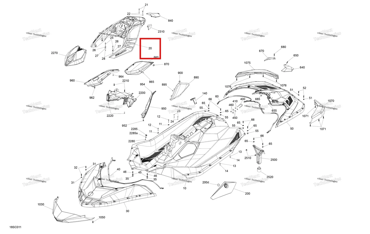 Деталь 291005485 (Manta зелёный консоль Sea-Doo Spark 60 (2023) (291005485)) на схеме узла 2023 Sea-Doo SPARK 60, 2022 Body - System