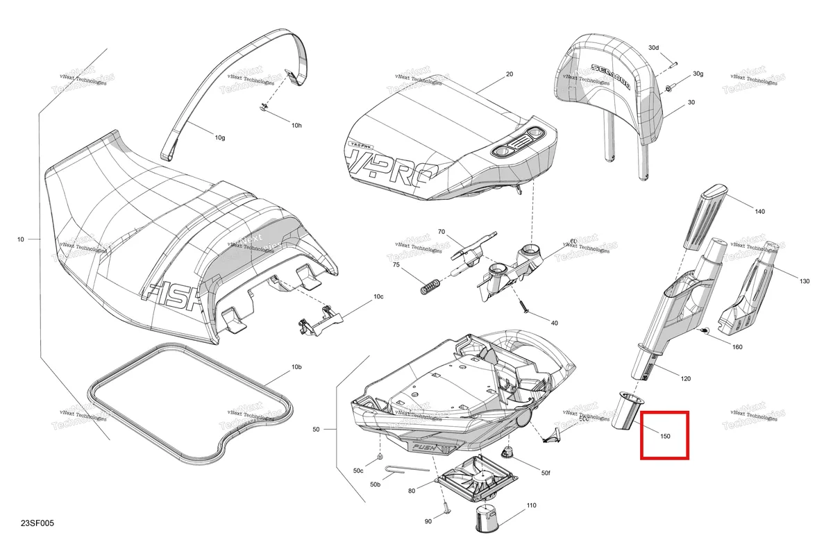 Деталь 291005700 на схеме узла 2026 Sea-Doo FISH PRO TROPHY - 170 - 19TB - Flint Grey - Audio Body - Seat