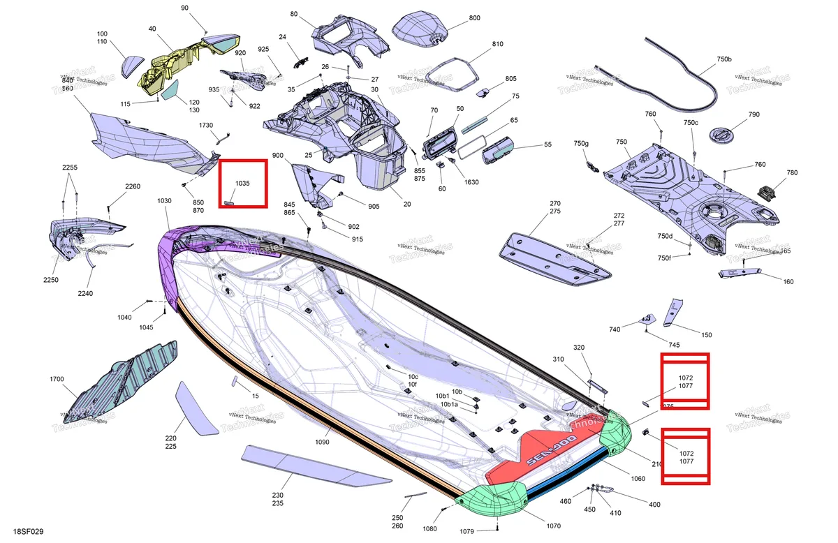 Схема применяемости: Plastite корпус Sea-Doo RXP 325 X (2026) (291005701)